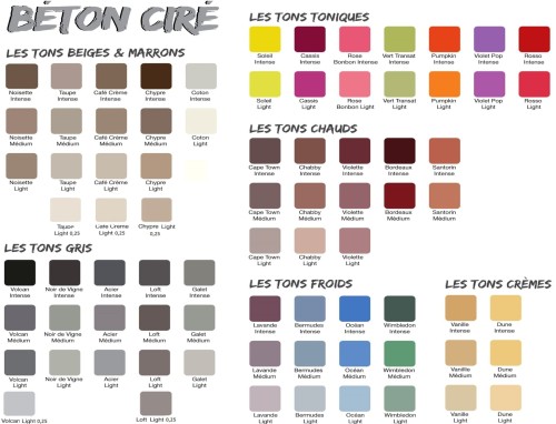 paleta barw beton cire plus